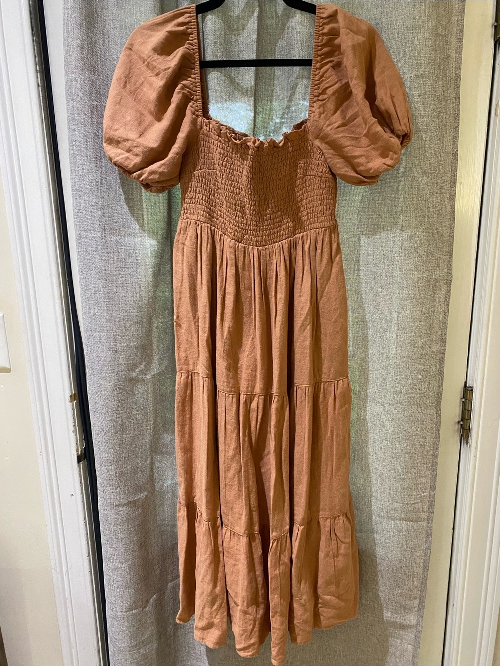 Abercrombie & Fitch Rust Maxi Dress with Puff Sleeves